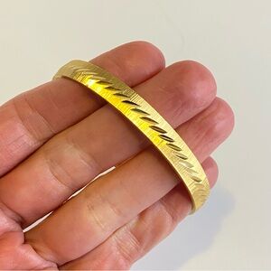 Vintage Monet Bangle Bracelet Gold Tone Etched Chevron Minimalist Mid Century